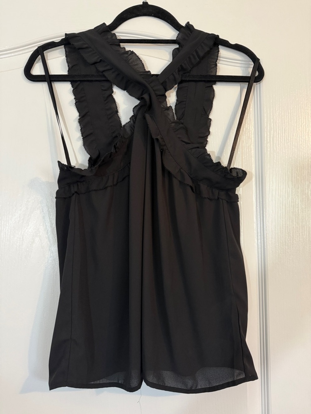 J. Crew Black Ruffle Trim Tank Top